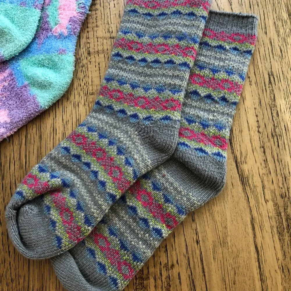 Kidcore Bear socks Fuzzy socks and Bright socks 3 Pair Sock Bundle